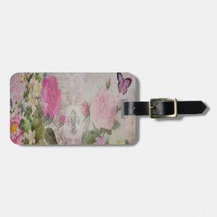 Schöne Vintage-Rosen Schmetterling Fleur de Lis Gepäckanhänger