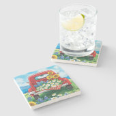 Schöne Vintage Rote Lkw Kunst und Kultur Steinuntersetzer (Seitenansicht)