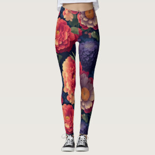 Schöne vintage rote Orange lila mum pfingstrose fl Leggings