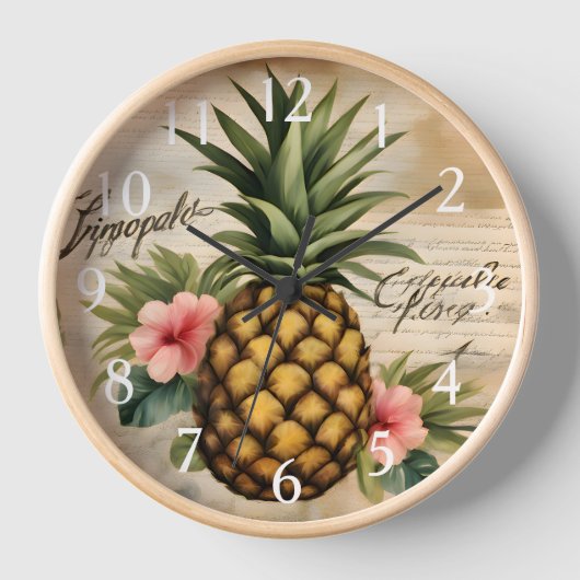 Schöne Vintage Rustikale Kalligrafie Ananas Kunst Uhr (Vorderseite)