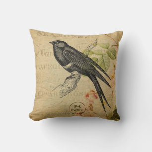 Schöne Vintage Schlucht Bird Floral Collage Kissen