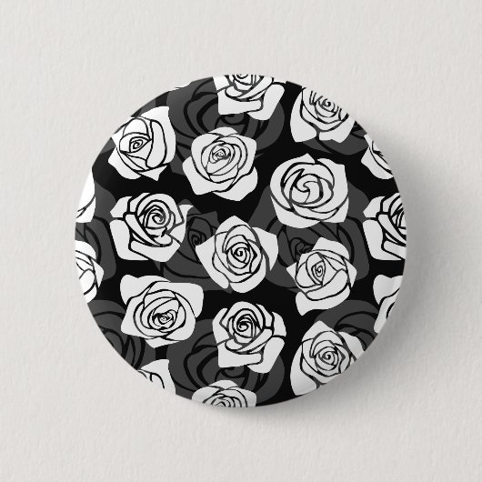 Schöne Vintage-Schwarze und weiße Rosen Button (Vorderseite)