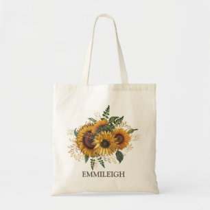 Schöne Vintage-Sonnenblumen in Gelb und Braun im S Tragetasche