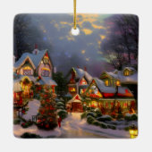 Schöne Vintage Stadt feiert Weihnachten Keramikornament (Rückseite)