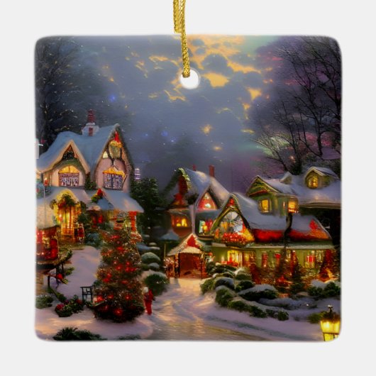 Schöne Vintage Stadt feiert Weihnachten Keramikornament (Vorderseite)