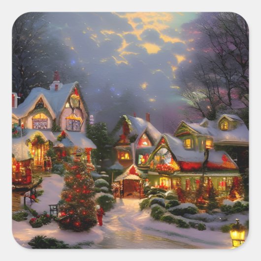 Schöne Vintage Stadt feiert Weihnachten Quadratischer Aufkleber (Vorderseite)
