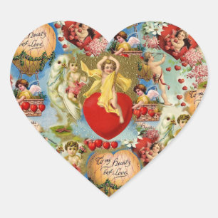 Schöne Vintage Valentine-Liebe-Engel-Collage Herz-Aufkleber