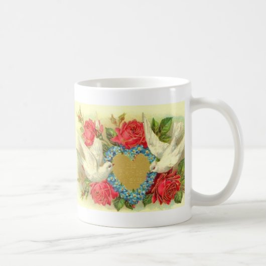 Schöne Vintage Valentine-Tauben u. Rosen Kaffeetasse (Rechts)