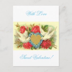 Schöne Vintage-Valentins-Tauben und Rosen Feiertagspostkarte