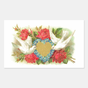 Schöne Vintage-Valentinsgrüße mit Tauben und Rosen Rechteckiger Aufkleber