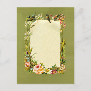 Schöne Vintage-Vögel- und Blumen-Randdekoration Postkarte