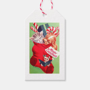 Schöne Vintage-Weihnachts-Welpen-Kätzchen-Maus Geschenkanhänger