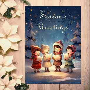 Schöne Vintage-Weihnachtsliedsänger Winternacht Feiertagskarte
