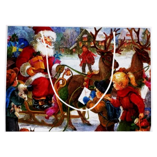 Schöne Vintage Weihnachtsmalerei Große Geschenktüte (Rückseite)