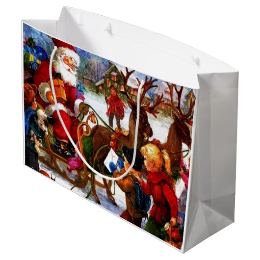 Schöne Vintage Weihnachtsmalerei Große Geschenktüte (Rückseite Schrägansicht)