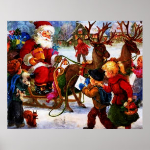 Schöne vintage-weihnachtsmalerei poster