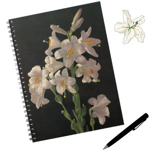 Schöne Vintage Weiße Lilien Floral Botanisch Notizblock
