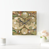 Schöne Vintage Weltkarten Quadratische Wanduhr (Zuhause)
