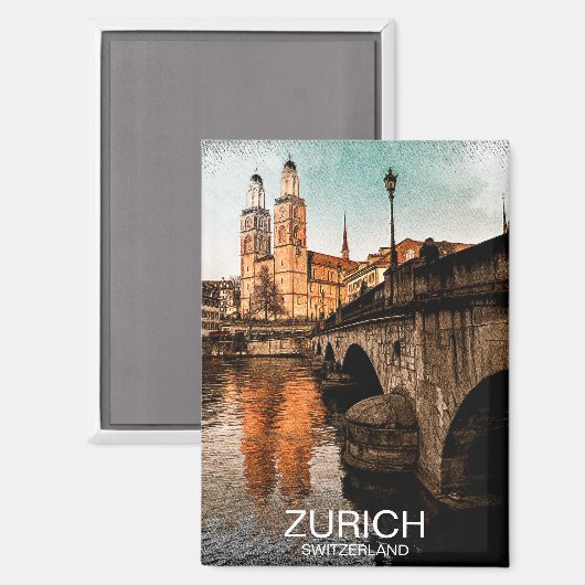 Schöne Vintage Zürich Schweiz Stadtansicht Magnet (Vorderseite/Rückseite)