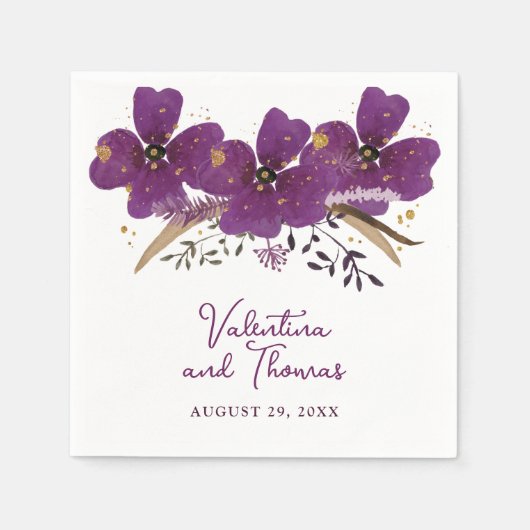 Schöne Violett Wasserfarbe Blume Papier Napkin Serviette (Vorderseite)