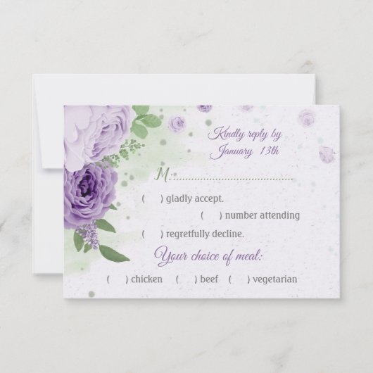 schöne violette Blumen, grüne Blätter - Auswahl RSVP Karte (Vorderseite)