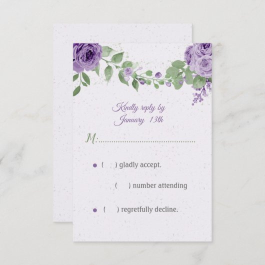 schöne violette Blumen grüne Blätter botanisch RSVP Karte (Vorne/Hinten)