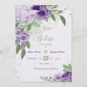 schöne violette Blumen grüne Blätter botanisch Save The Date (Vorne/Hinten)