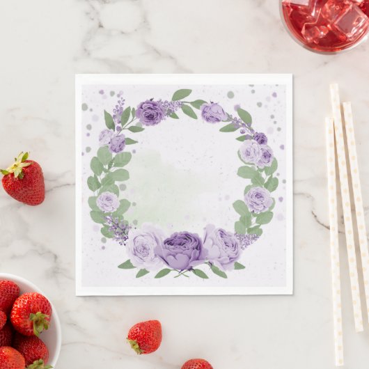 schöne violette Blumen grüne Blätter botanisch Serviette (Beispiel)