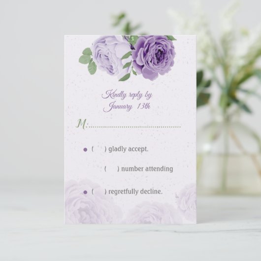 schöne violette Blumen grüne Blätter botanische RS RSVP Karte (Stehend Vorderseite)