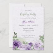 schöne violette Blumen grüne Blätter Geburtstag Einladung (Vorderseite)
