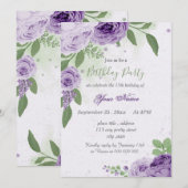 schöne violette Blumen grüne Blätter Geburtstag Einladung (Vorne/Hinten)