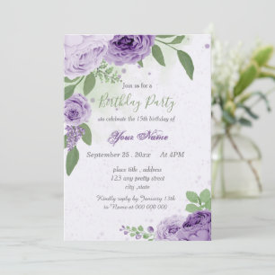 schöne violette Blumen grüne Blätter Geburtstag Einladung