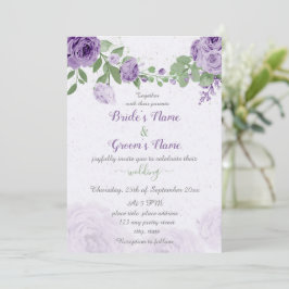 schöne violette Blumen grüne Blätter Hochzeit Einladung