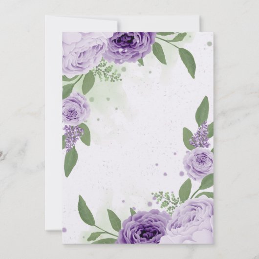 schöne violette Blumen grüne Blätter Hochzeit Einladung (Rückseite)