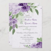 schöne violette Blumen grüne Blätter Hochzeit Einladung (Vorne/Hinten)