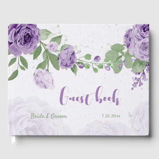 schöne violette Blumen Grüne Hochzeit Gästebuch (Vorderseite)