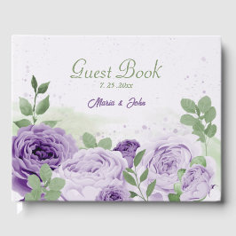 schöne violette Blumen Grüne Hochzeit Gästebuch