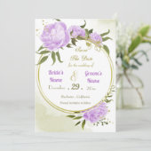 schöne violette Blumenkranke mit grünen Blätter Save The Date (Stehend Vorderseite)
