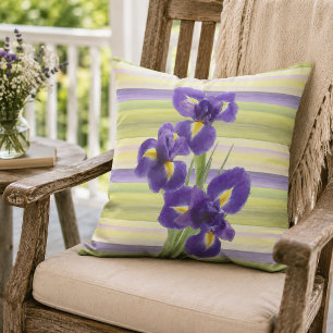 Schöne violette Iris-Wasserfarben-Streifenmuster Kissen