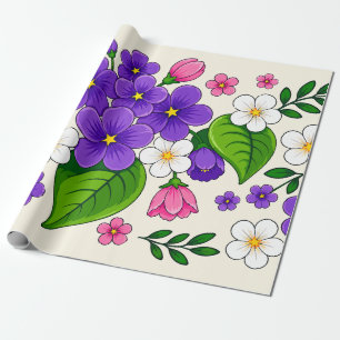 Schöne violette, rosa und weiße Blumengestaltung Geschenkpapier