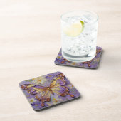 Schöne violette Schmetterlinge und Blumen Getränkeuntersetzer (Rechte Seite)
