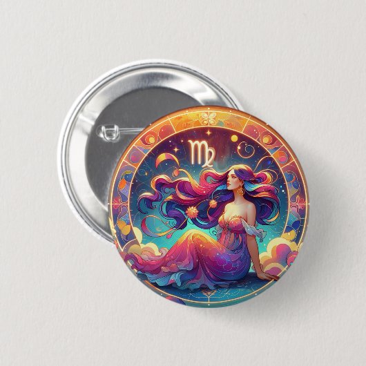 Schöne Virgo Frau | Horoskop Button (Vorne & Hinten)
