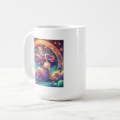 Schöne Virgo Frau mit Horoskop-Informationen auf d Kaffeetasse (Vorderseite Links)