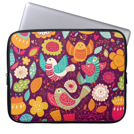 Schöne Vögel, Blume, künstlerisches Poster Laptopschutzhülle (Vorderseite)