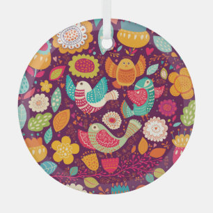 Schöne Vögel, Blume, künstlerisches Poster Ornament Aus Glas