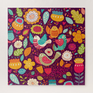 Schöne Vögel, Blume, künstlerisches Poster Puzzle