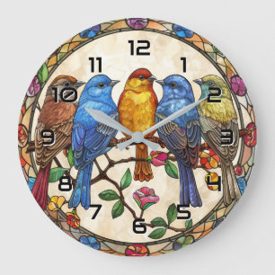 Schöne Vögel Pflanzen Glas-Effekt-Malerei Kunst Große Wanduhr