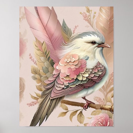Schöne Vogel Print Pink Elfenbeinfeathers Rose Poster (Vorne)