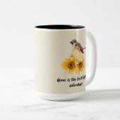 Schöne Vögel & Sonnenblumen mit Angebot Zweifarbige Tasse (VorderseiteRechts)