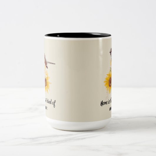 Schöne Vögel & Sonnenblumen mit Angebot Zweifarbige Tasse (Mittel)